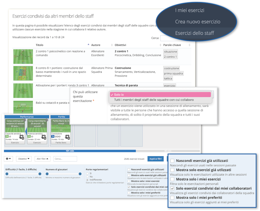 COndivisione esercizi con i membri dello staff su YouCoachApp