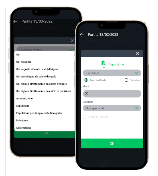 Inserisci evento partita in YouCoachApp