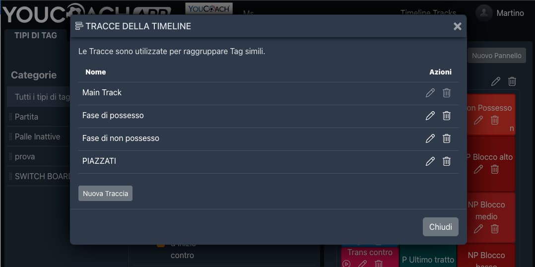 Tracce timeline video analisi